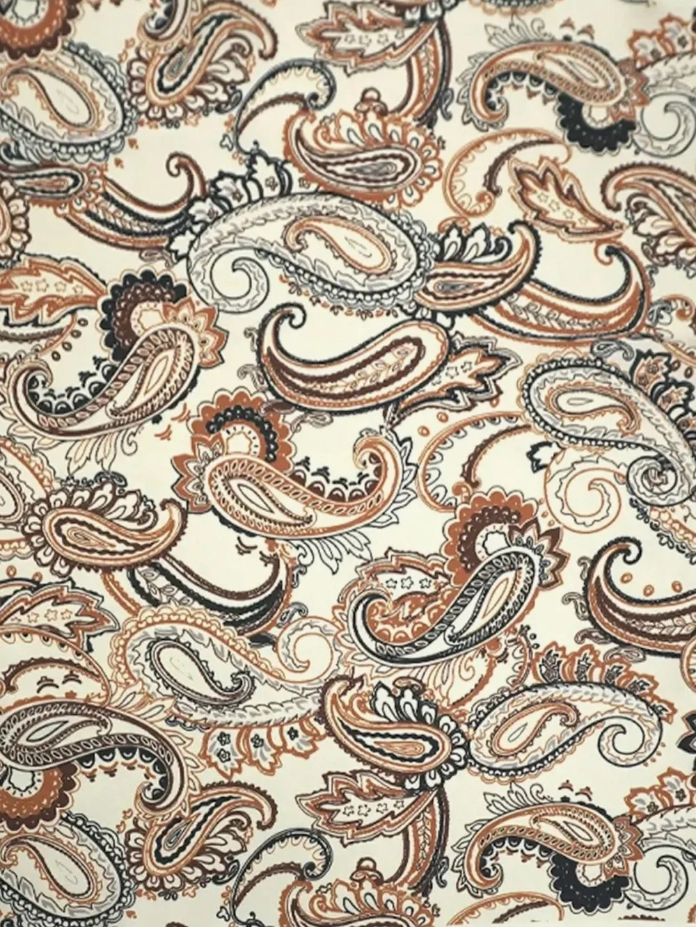 Cream Paisley Silk Scarf with Brown & Black Accents